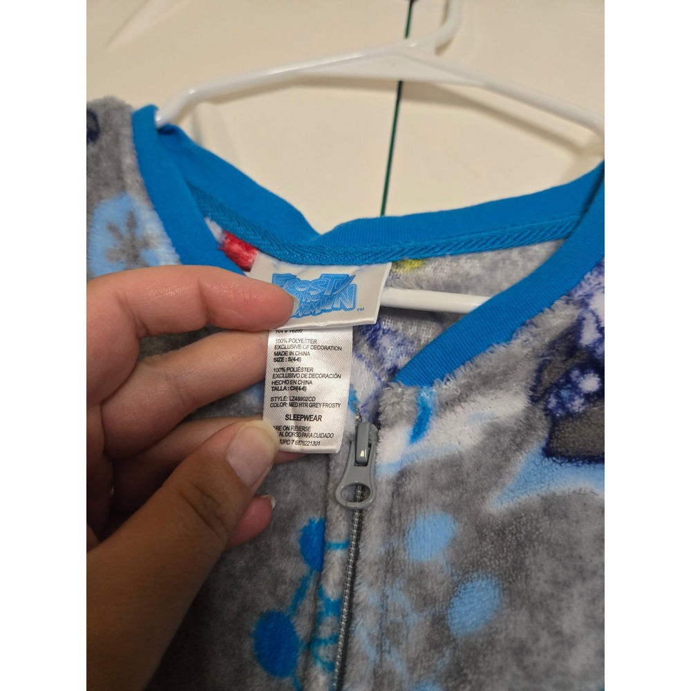Frosty the Snowman Fleece Onesie Pajamas Gray Blue Small S 4-6 Butt-Flap - Picture 2 of 3